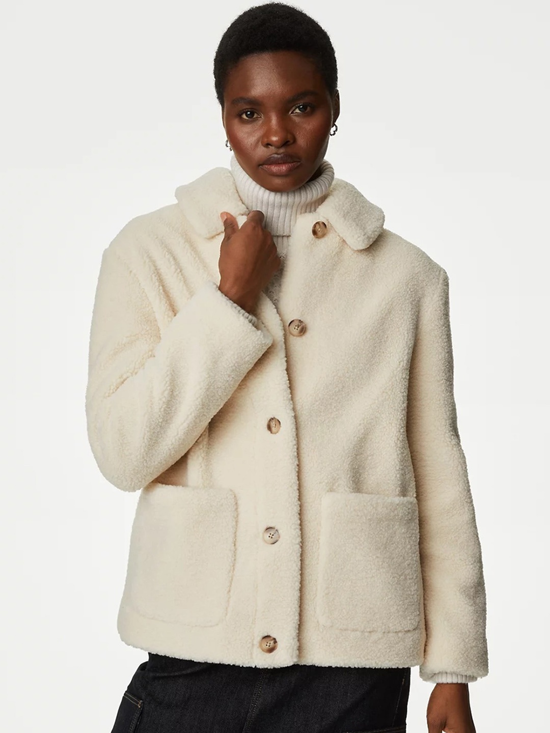 

Marks & Spencer Spread Collar Longline Tailored Jacket, Cream