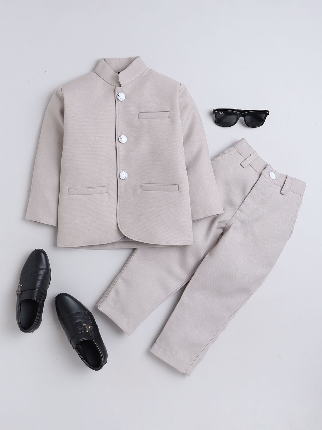 

Lil homies Boys Bandhgala Mandarin Collar Two-Piece Formal Suit, Grey