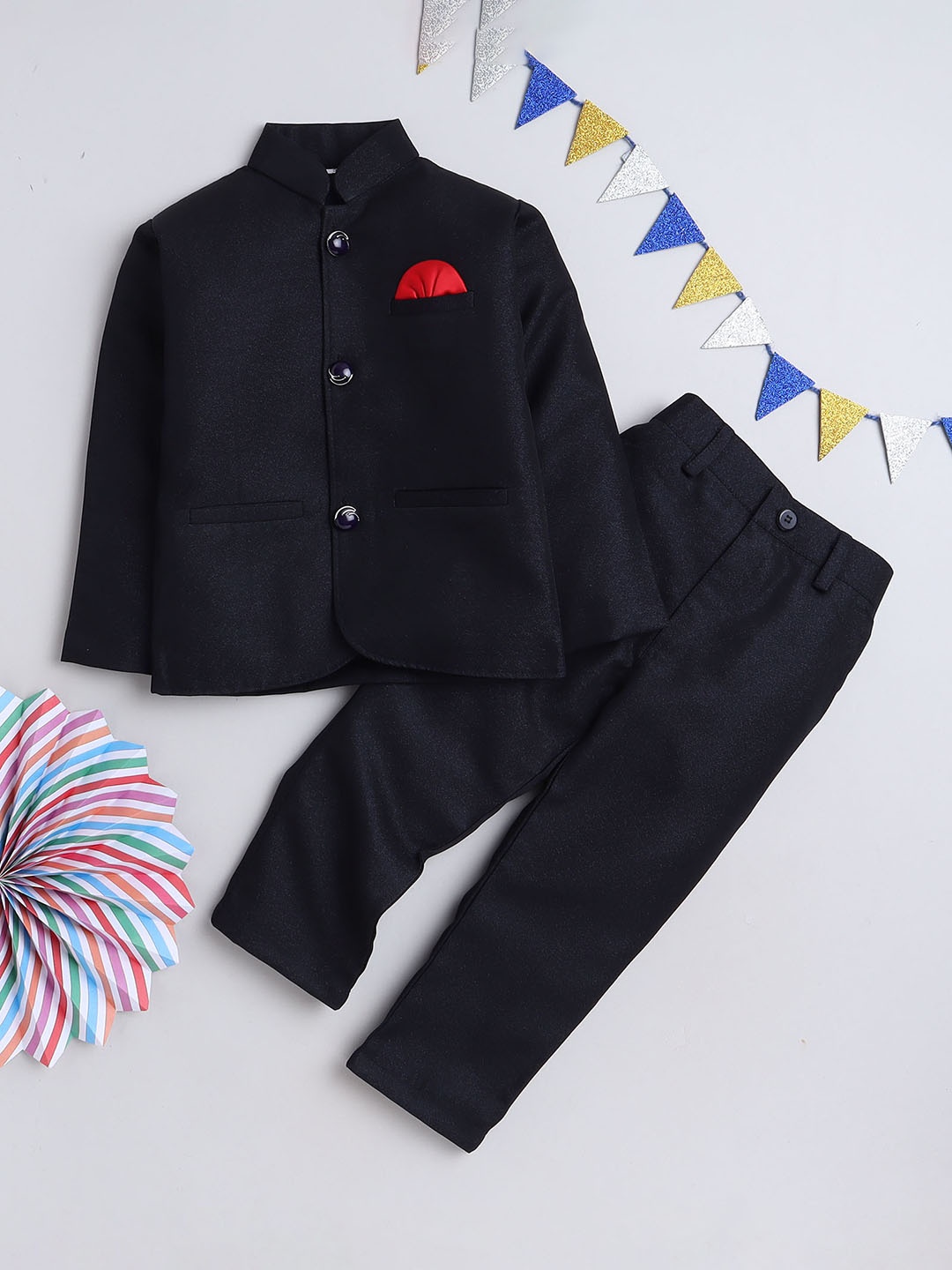 

Lil homies Boys Two-Piece Mandarin Collar Suit Set, Navy blue