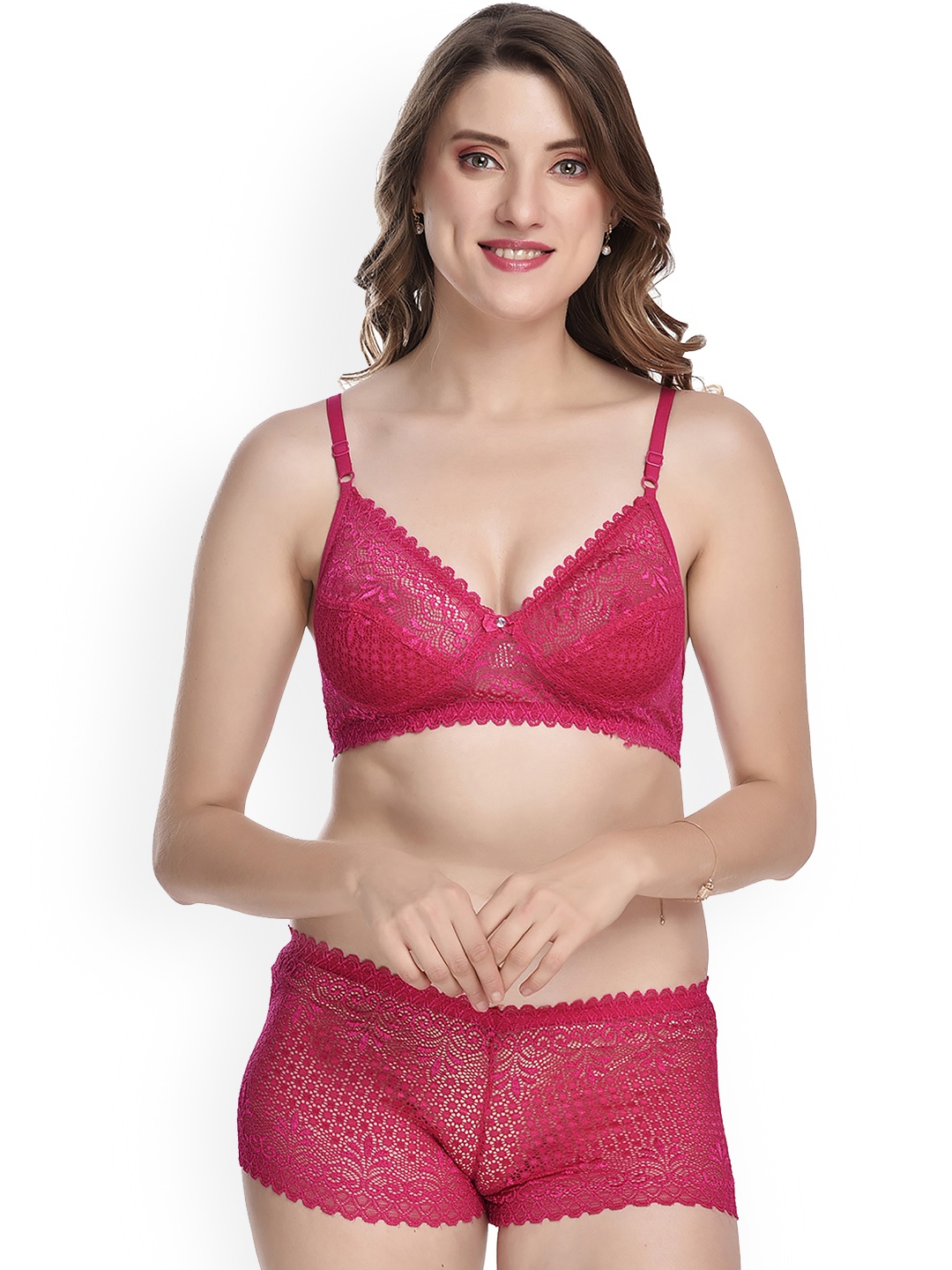 

AROUSY Self Design Non-Padded Cotton Lingerie Set ST_Net set_Pink_30