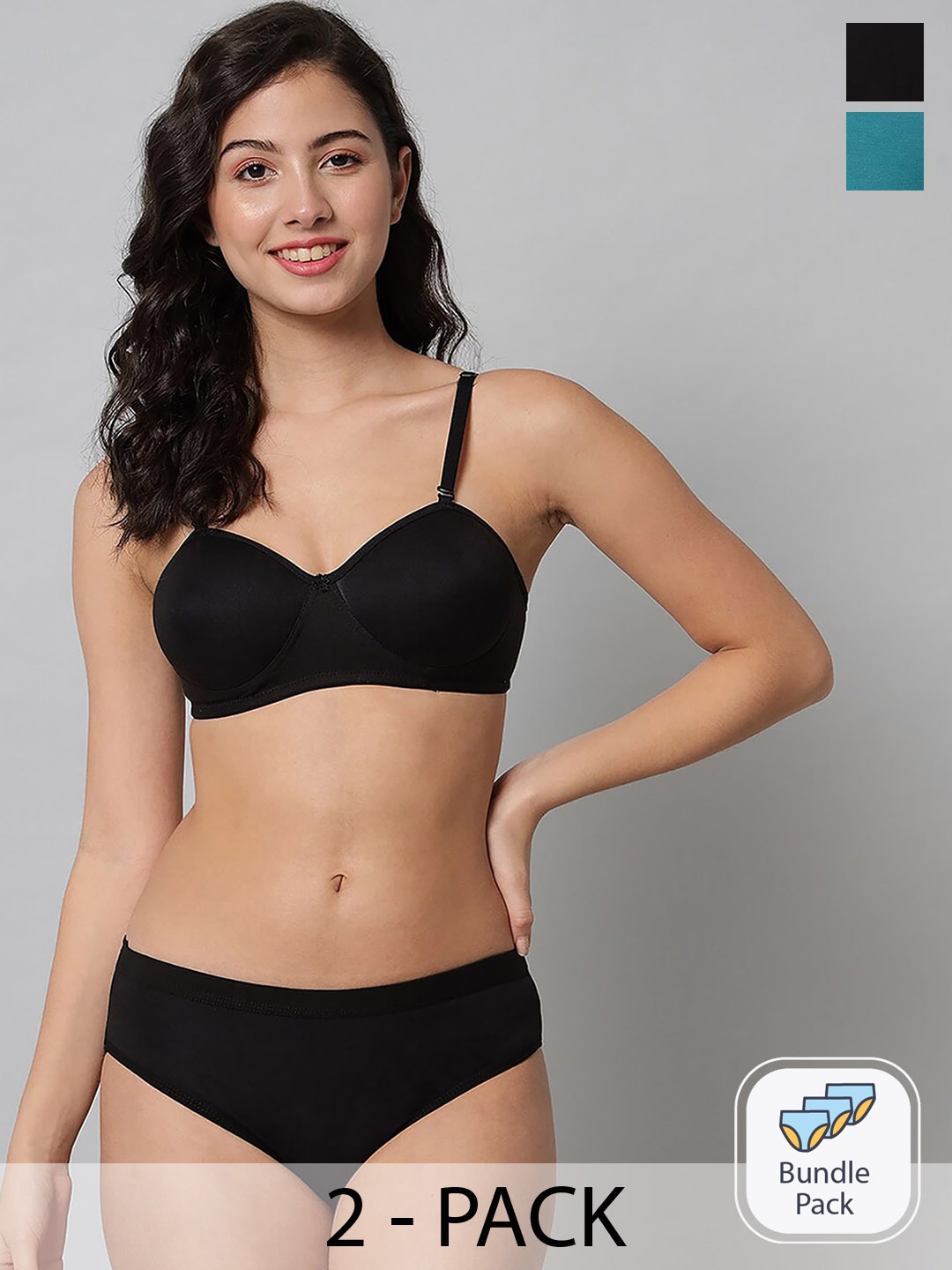 

AROUSY Pack Of 2 Cotton Lingerie Set, Black