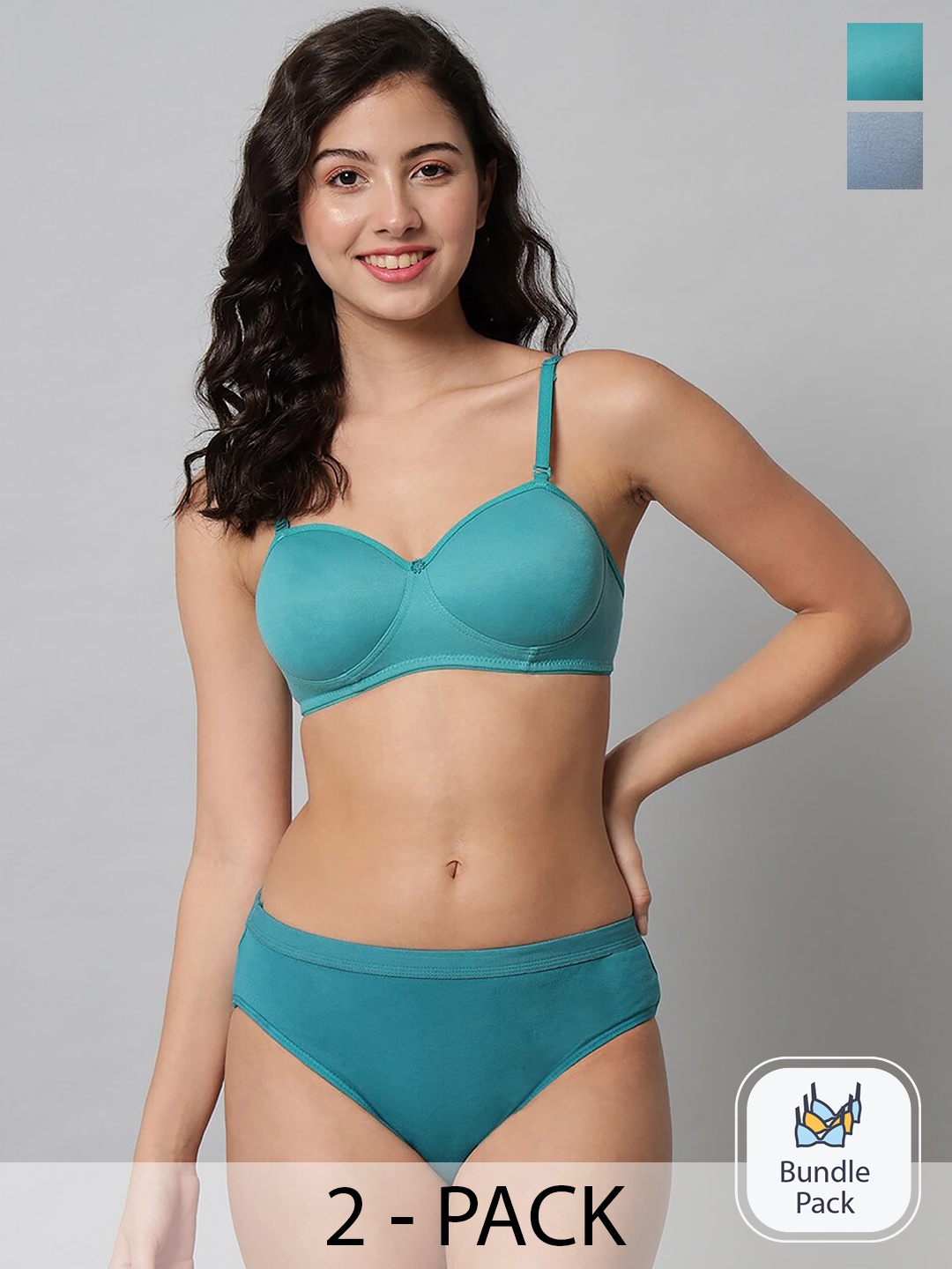 AROUSY Pack Of 2 Cotton Lingerie Set, Green