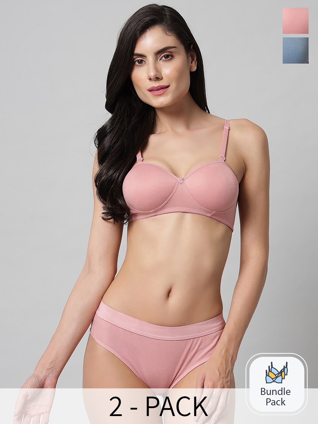 

AROUSY Pack Of 2 Cotton Lingerie Set, Pink
