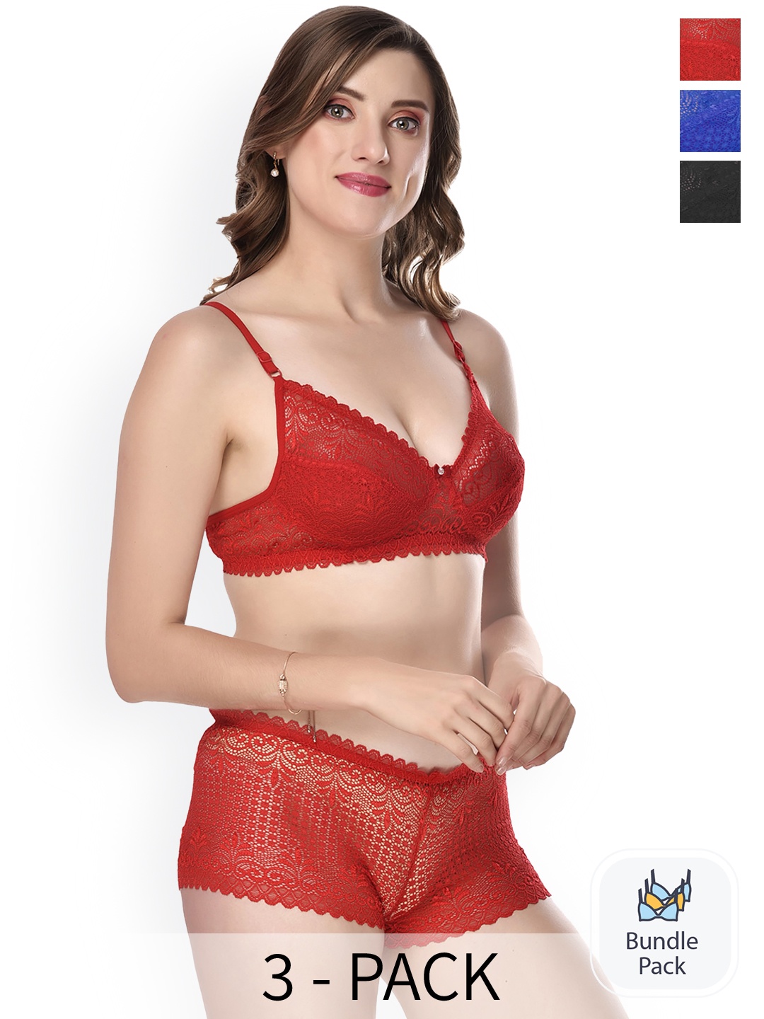 

AROUSY Pack of 3 Self Design Cotton Lingerie Set, Black