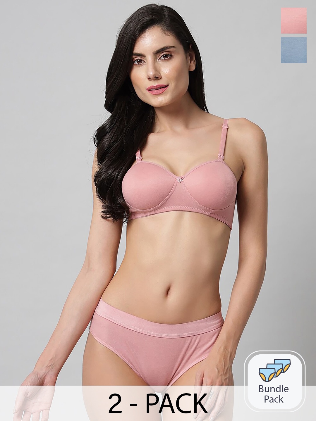 

AROUSY Pack Of 2 Cotton Lingerie Set, Pink