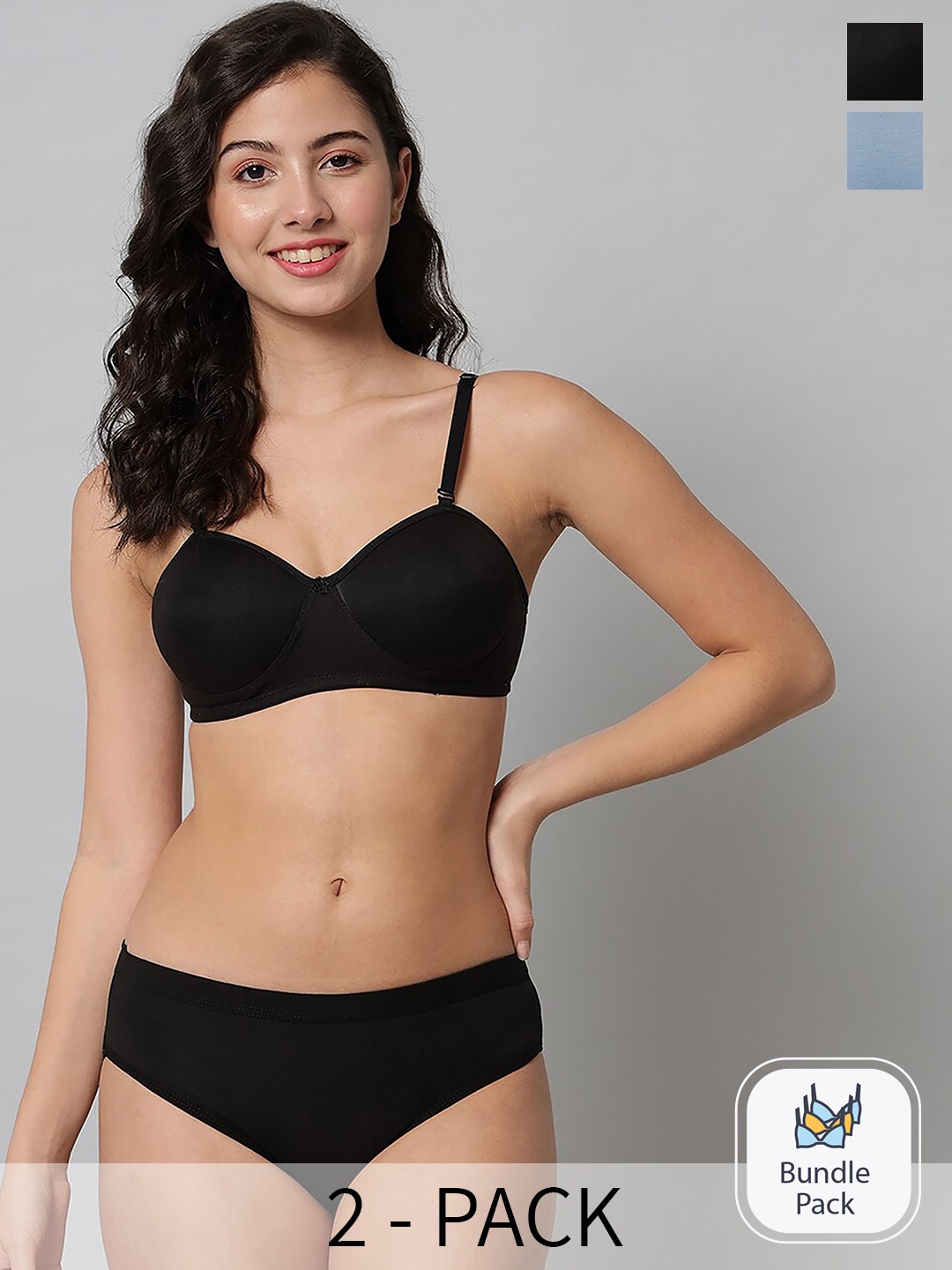 AROUSY Pack Of 2 Cotton Lingerie Set, Black