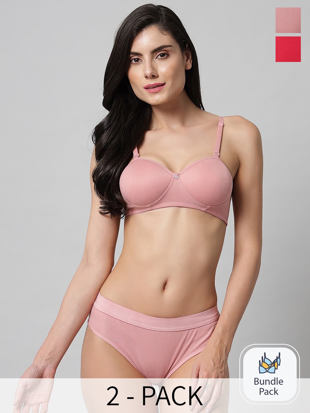 AROUSY Pack Of 2 Cotton Lingerie Set, Red