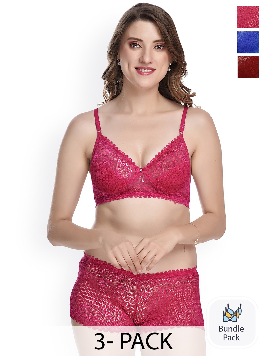 

AROUSY Pack of 3 Self Design Cotton Lingerie Set, Pink