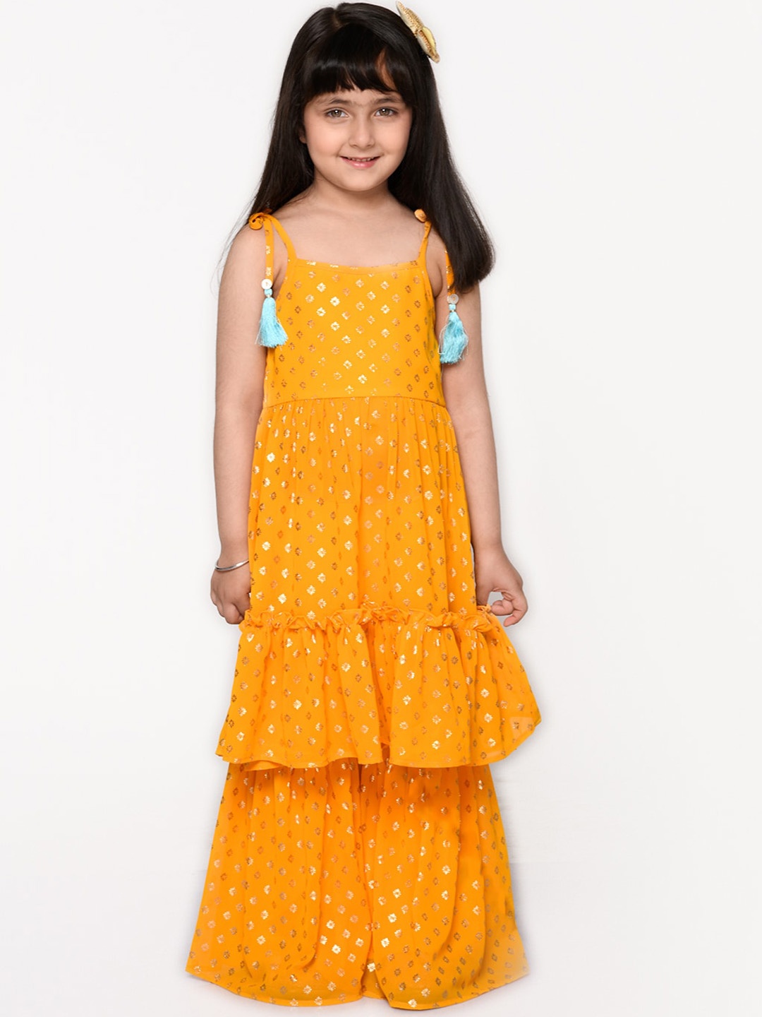 

SAKA DESIGNS Girls Ethnic Motifs Printed Kurta with Sharara, Mustard