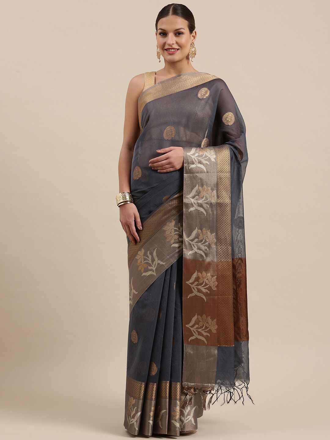 

PTIEPL Banarasi Silk Works Ethnic Motifs Woven Design Zari Banarasi Saree, Blue