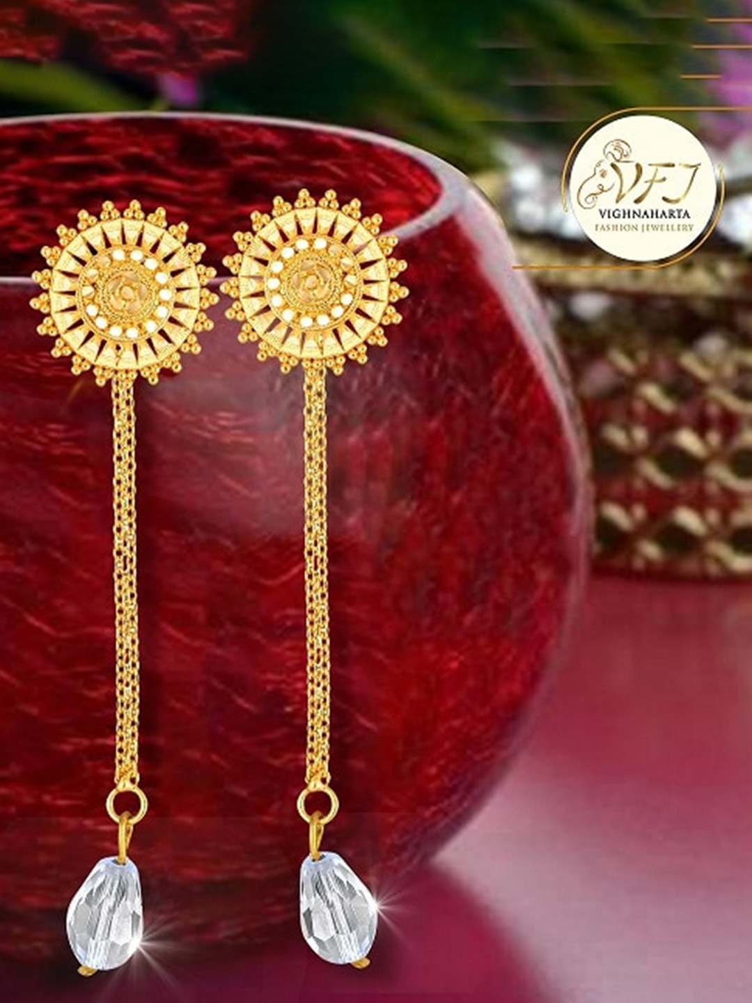 

Vighnaharta Gold-Plated Floral Drop Earrings