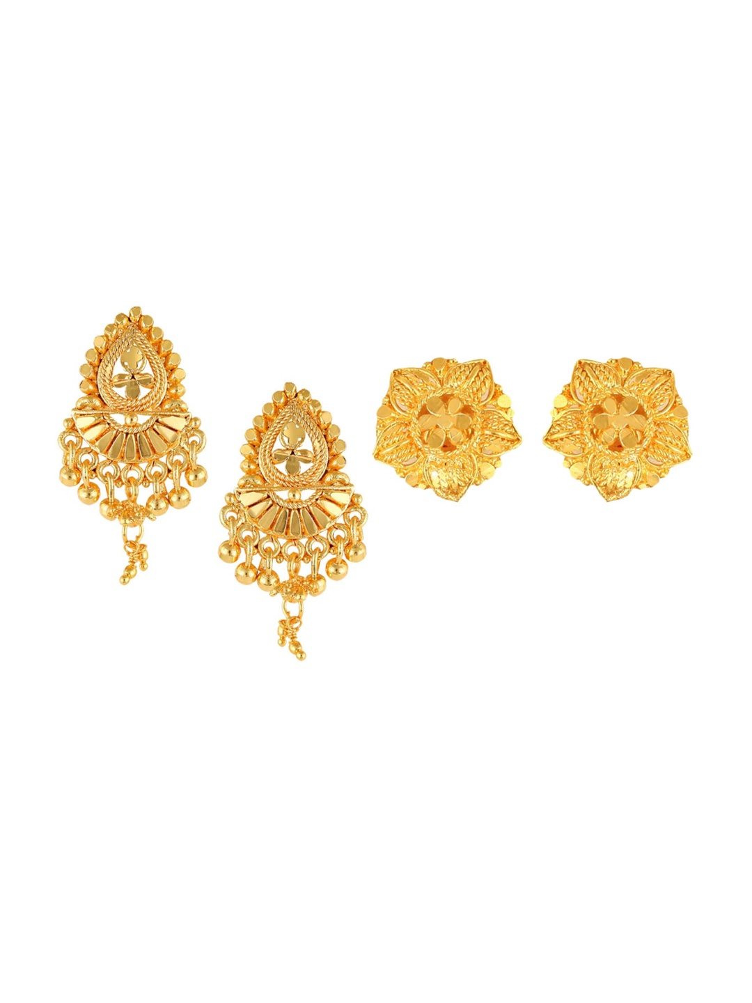 

Vighnaharta Set Of 2 Gold-Plated Floral Drop & Stud Earrings