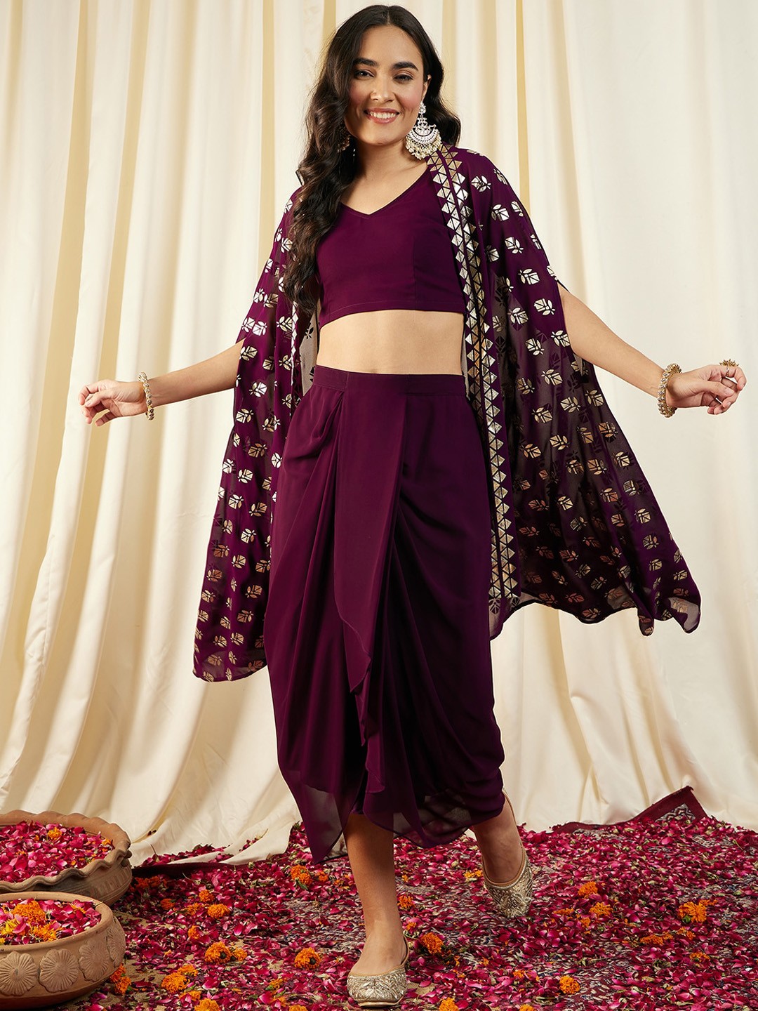 

MABISH by Sonal Jain Crop Top With Skirt And Cape, Purple