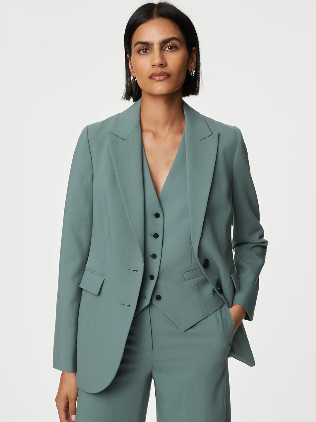 

Marks & Spencer Peaked Lapel Collar Formal Single-Breasted Blazer, Green
