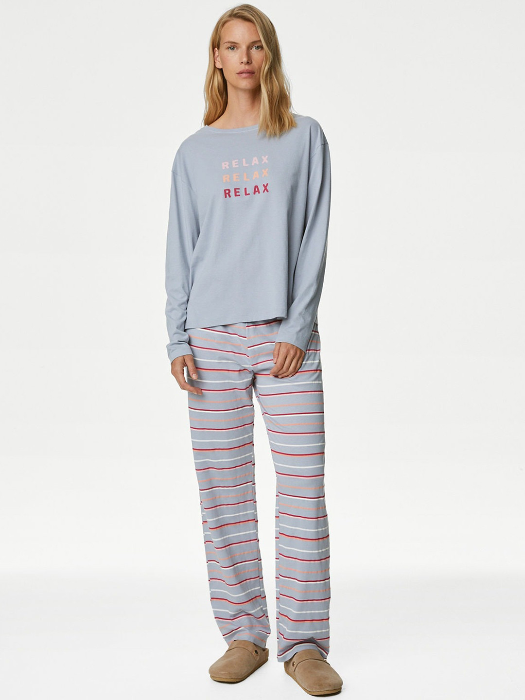 

Marks & Spencer Typography Printed Pure Cotton Night suit, Blue