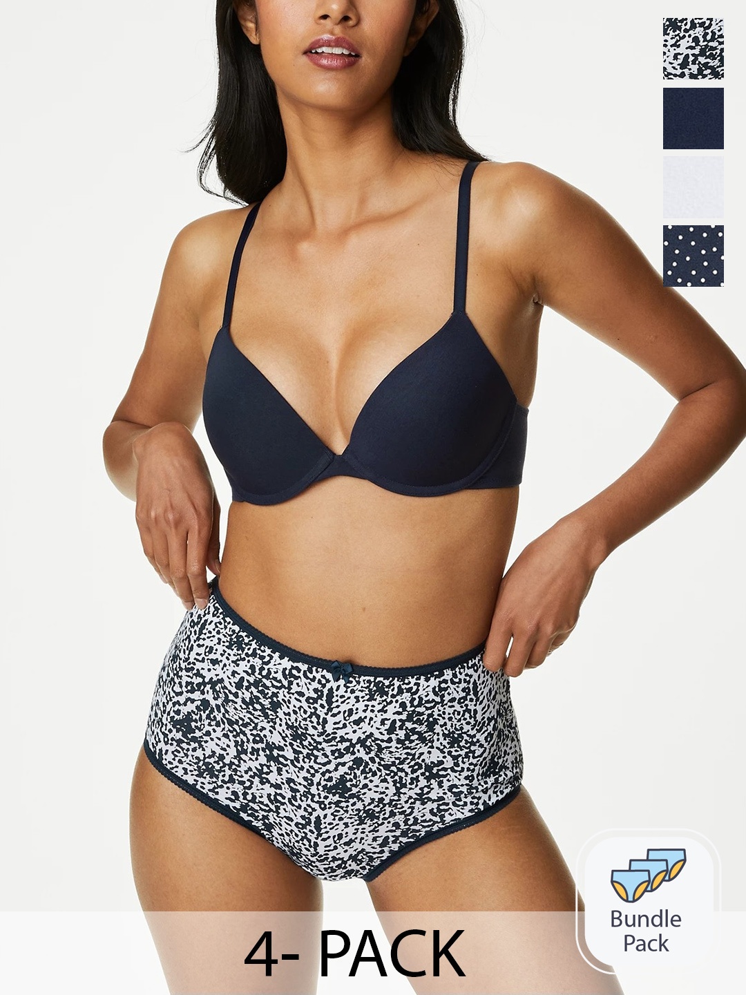 

Marks & Spencer Pack Of 5 Printed Mid-Rise Basic Briefs, Navy blue