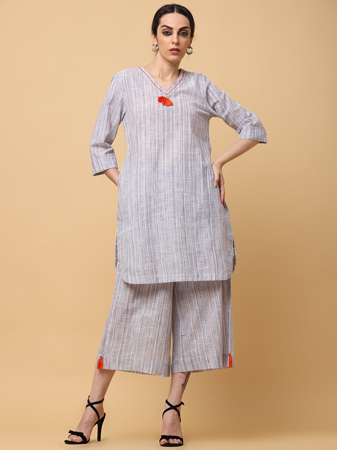 

aayusika Striped Tunic And Palazzos, Grey