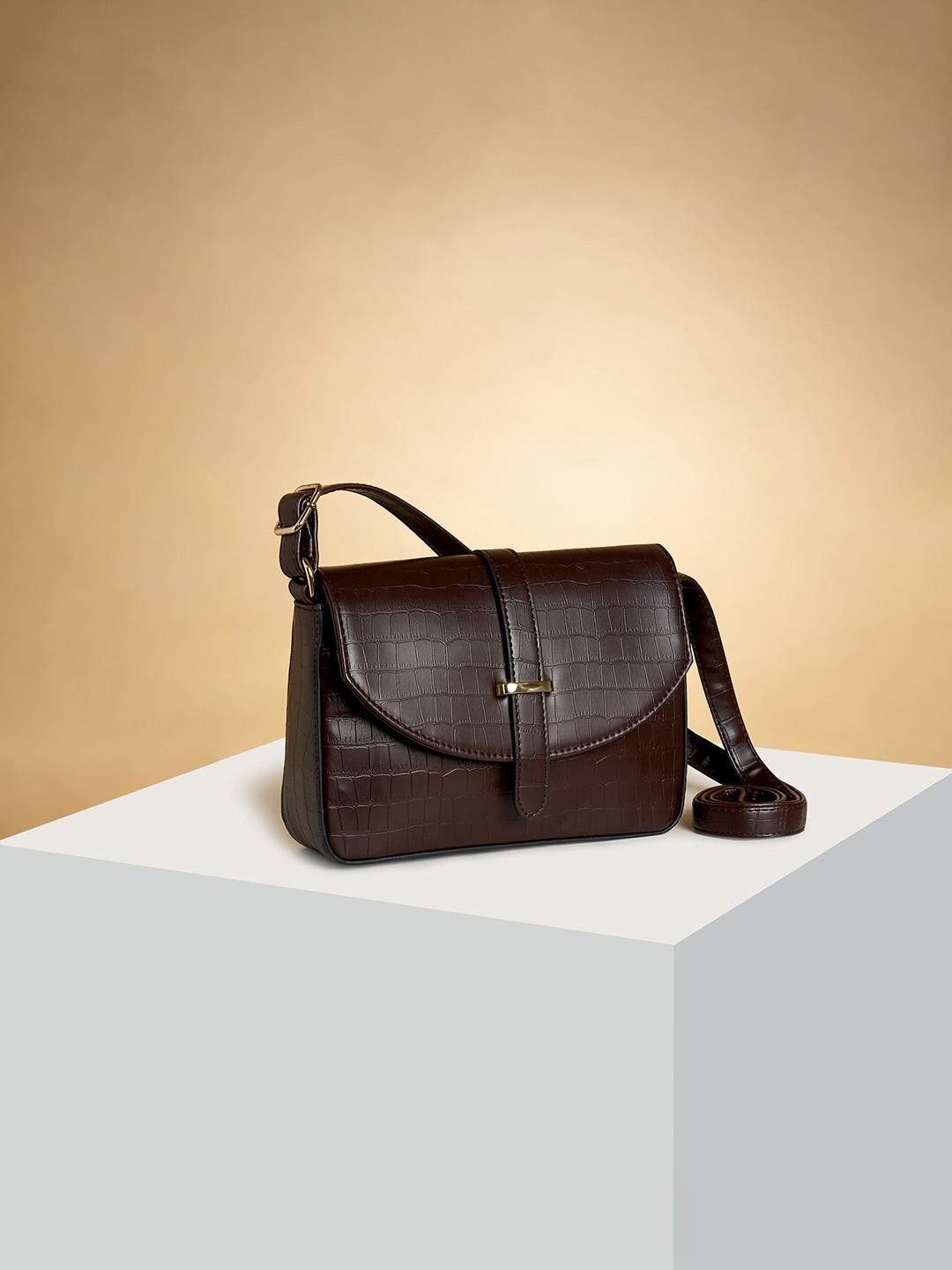 

Forever Glam by Pantaloons Textured Structured Sling Bag, Brown