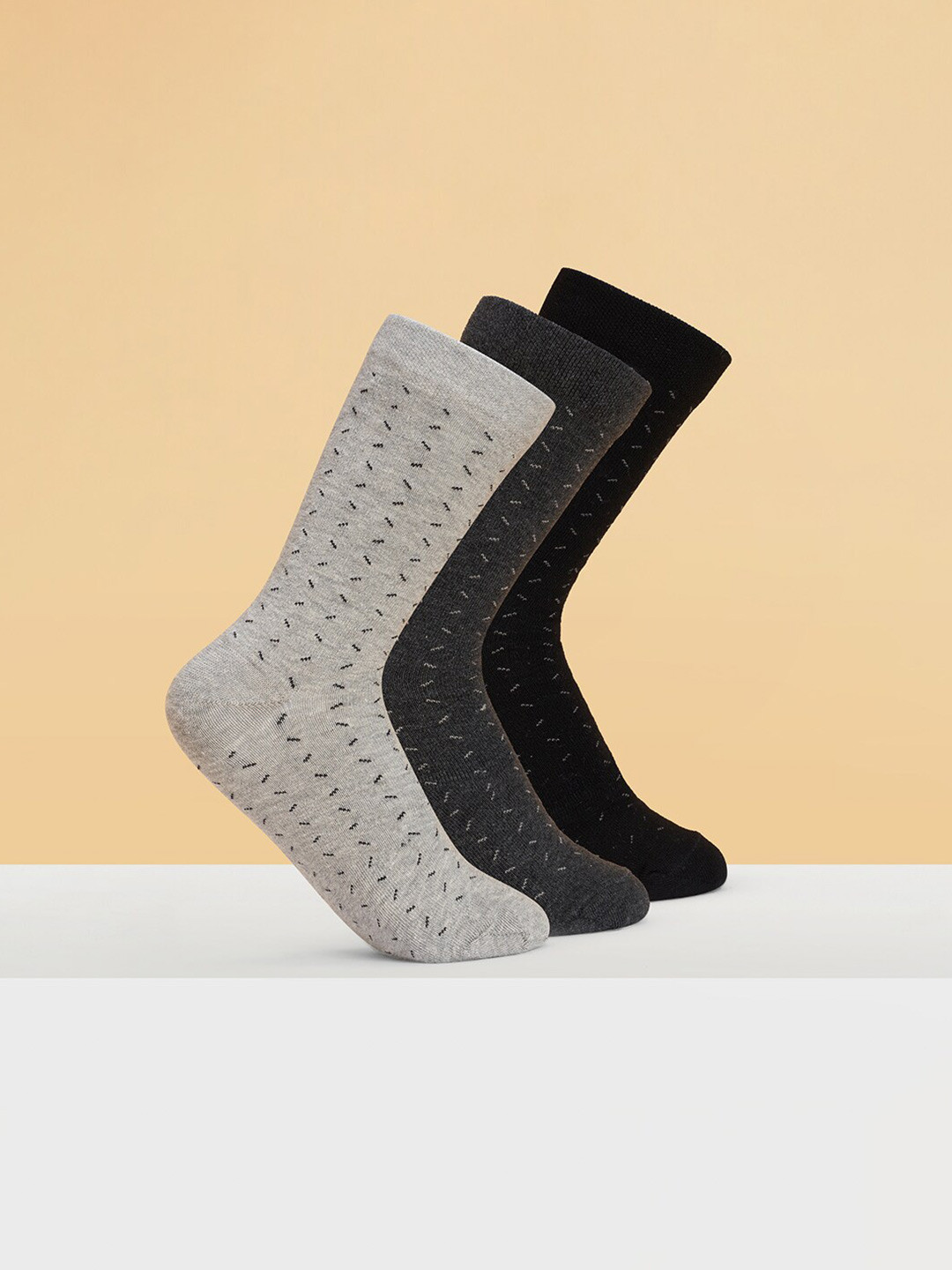 

BYFORD by Pantaloons Men Pack Of 3 Patterned Calf Length Socks, Grey