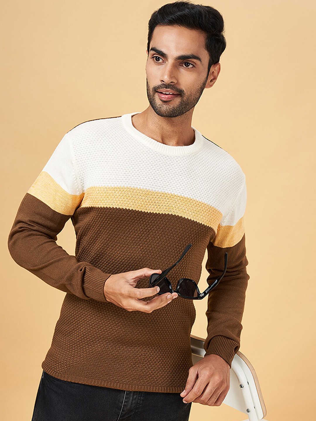 

YU by Pantaloons Colourblocked Long Sleeves Pullover, Brown
