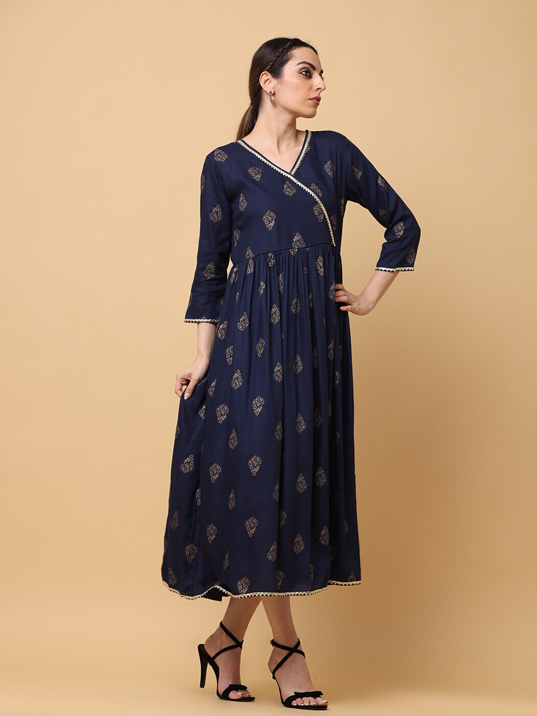 

aayusika Ethnic Motifs Printed A-Line Maxi Ethnic Dress, Blue