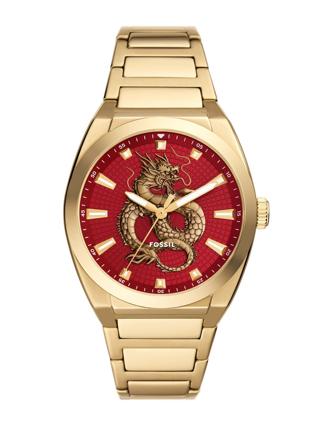 

Fossil Men Embellished Dial & Stainless Steel Bracelet Style Straps Analogue Watch FS6037, Red