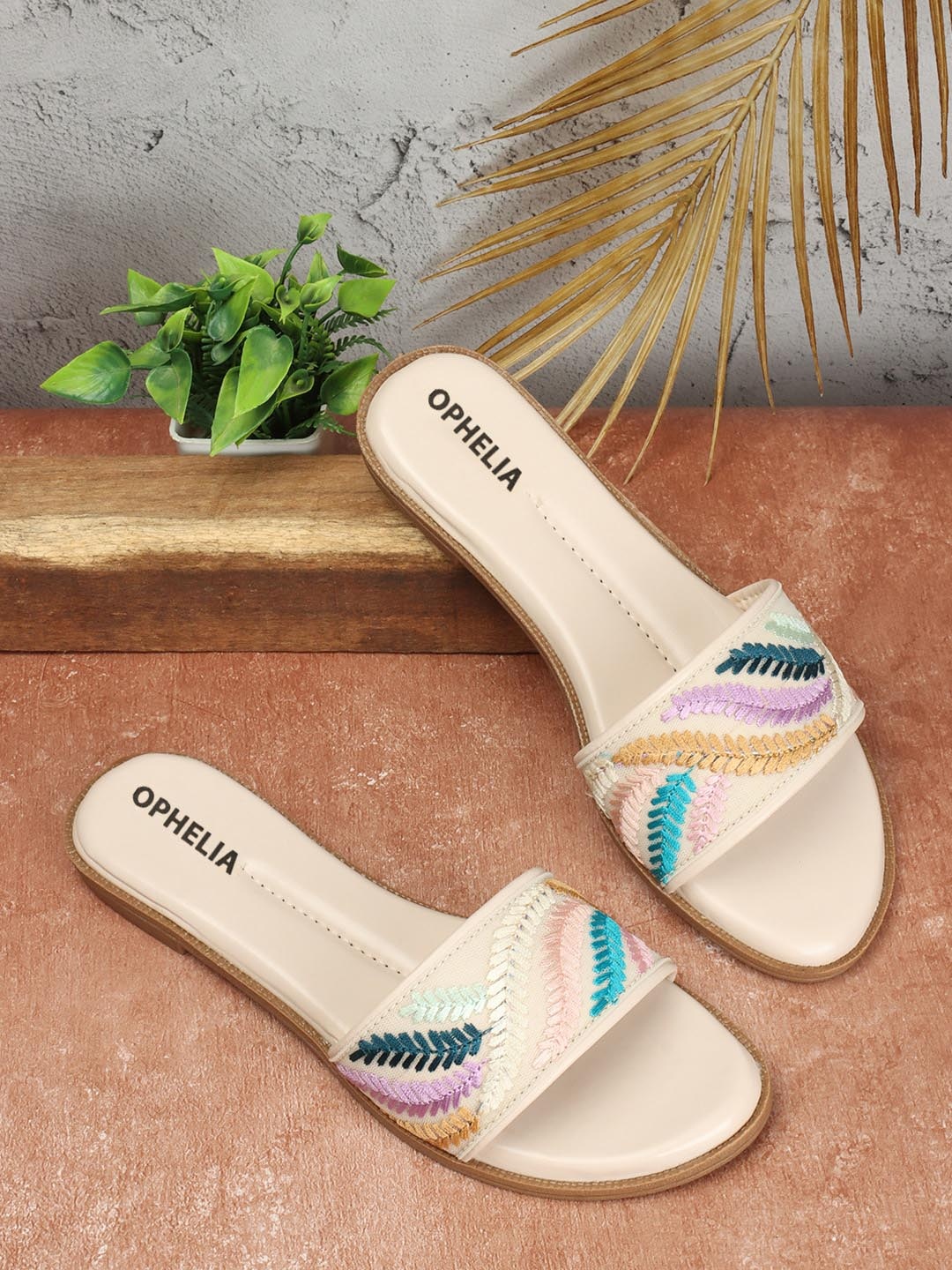 

OPHELIA Embroidered Open Toe Flats, Cream