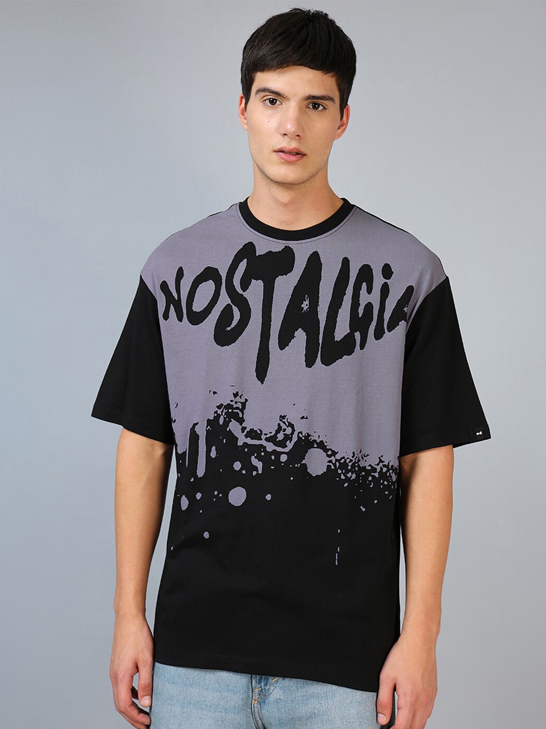 

Bewakoof Typography Printed Oversized Cotton T-shirt, Black