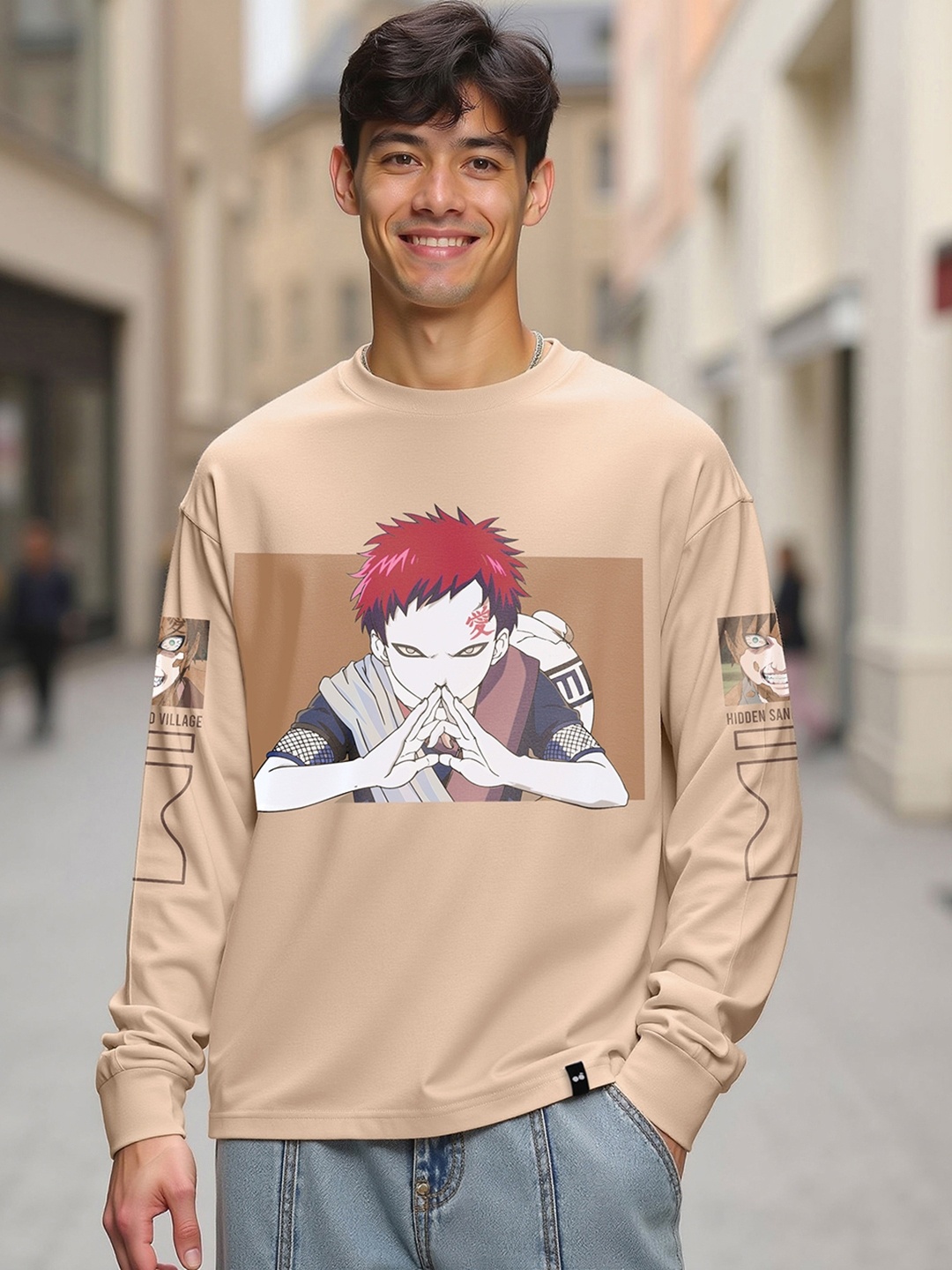 

Bewakoof Naruto Printed Round Neck Oversized Cotton T-shirt, Brown