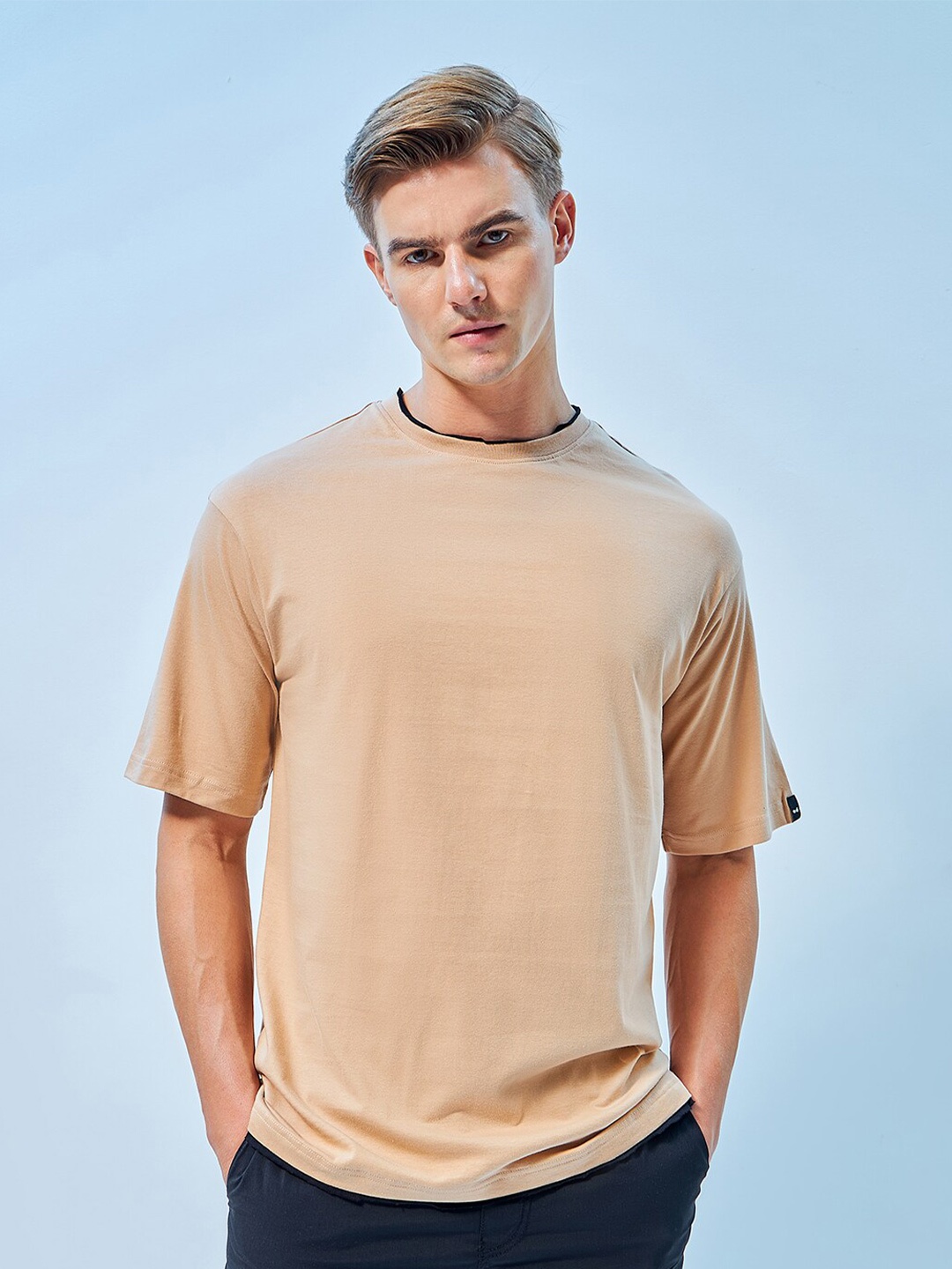 

Bewakoof Round Neck Oversized Cotton T-shirt, Brown