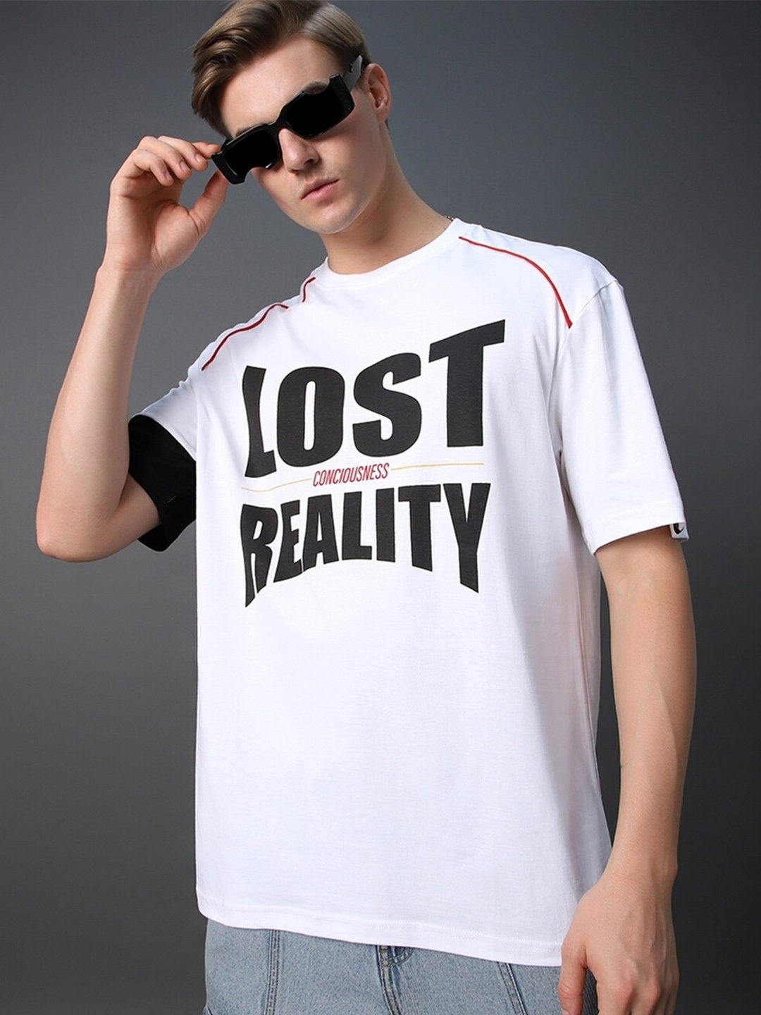 

Bewakoof Plus Typography Printed Oversized Cotton T-shirt, White