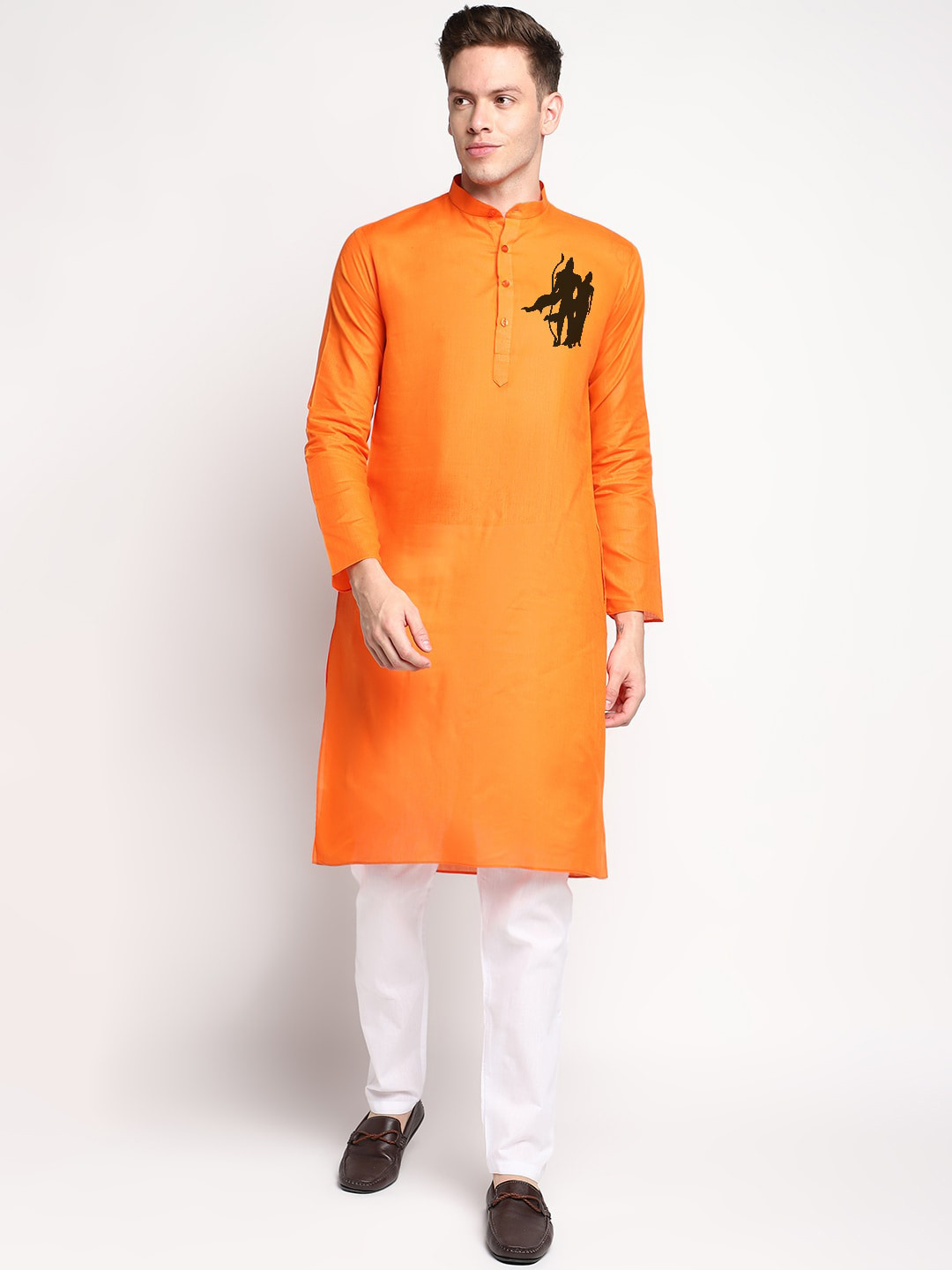 

DEVOILER Ethnic Motifs Printed Mandarin Collar Kurta, Orange