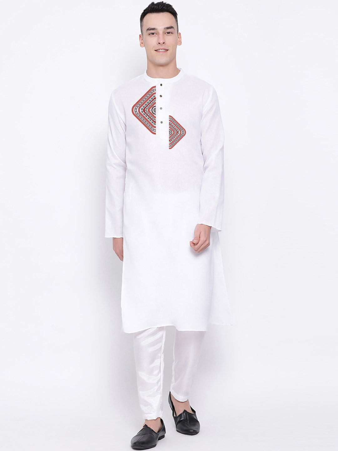 

DEVOILER Ethnic Motifs Printed Band Collar Straight Kurta, White