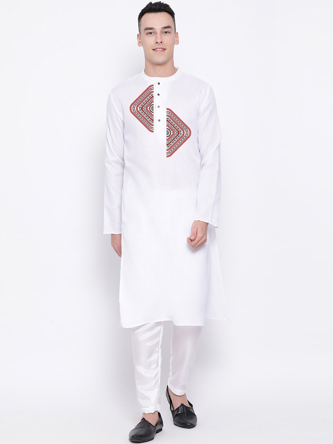 

DEVOILER Ethnic Motif Printed Mandarin Collar Straight Kurta, White