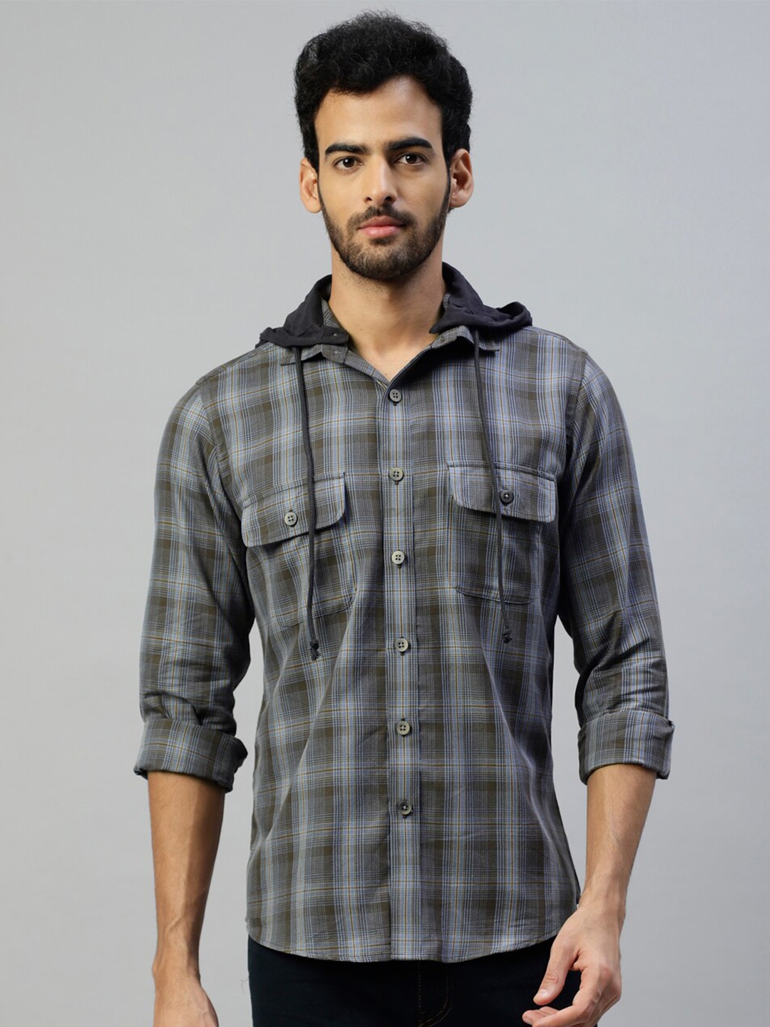 

DON VINO Comfort Tartan Checked Cotton Casual Shacket, Grey