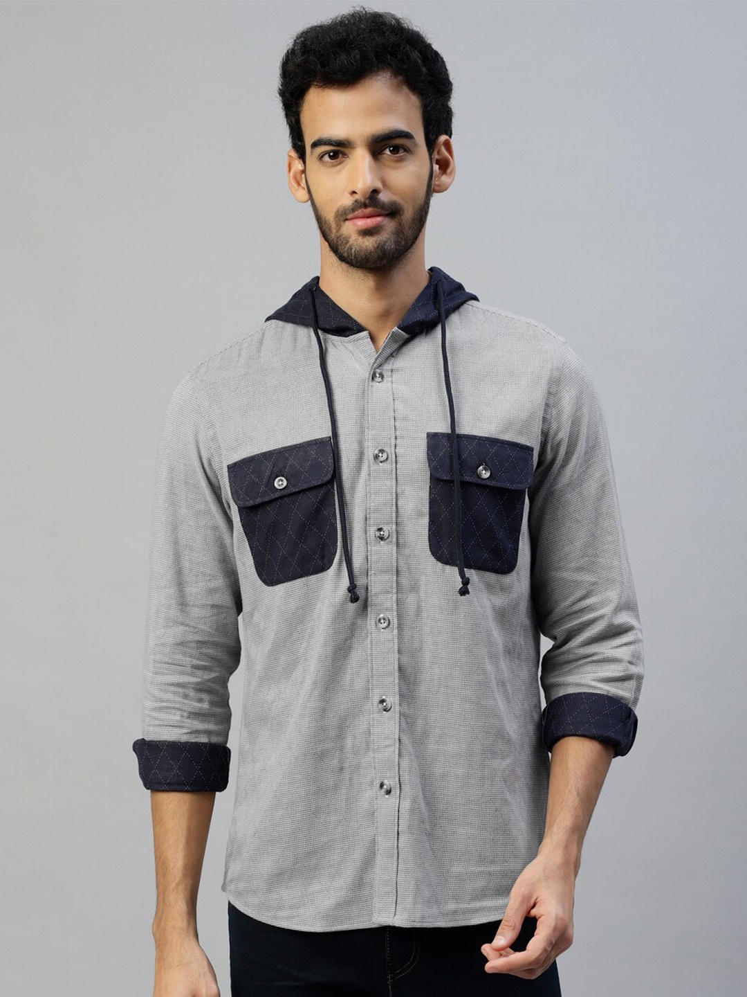 

DON VINO Comfort Hooded Cotton Casual Shacket, Grey