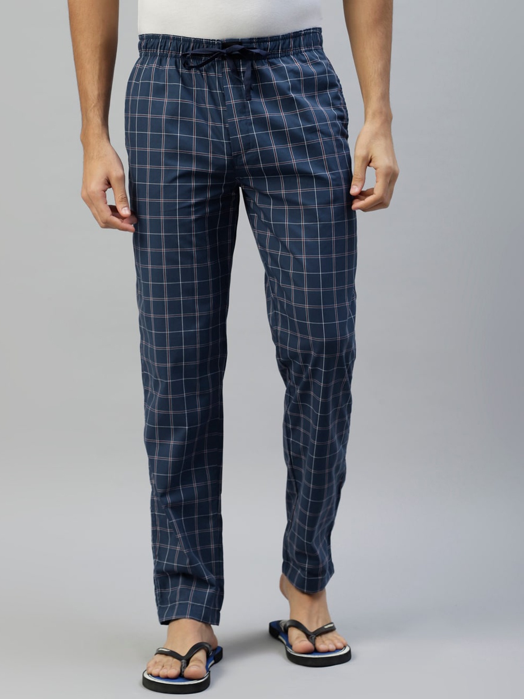 

DON VINO Men Checked Cotton Lounge Pants, Blue