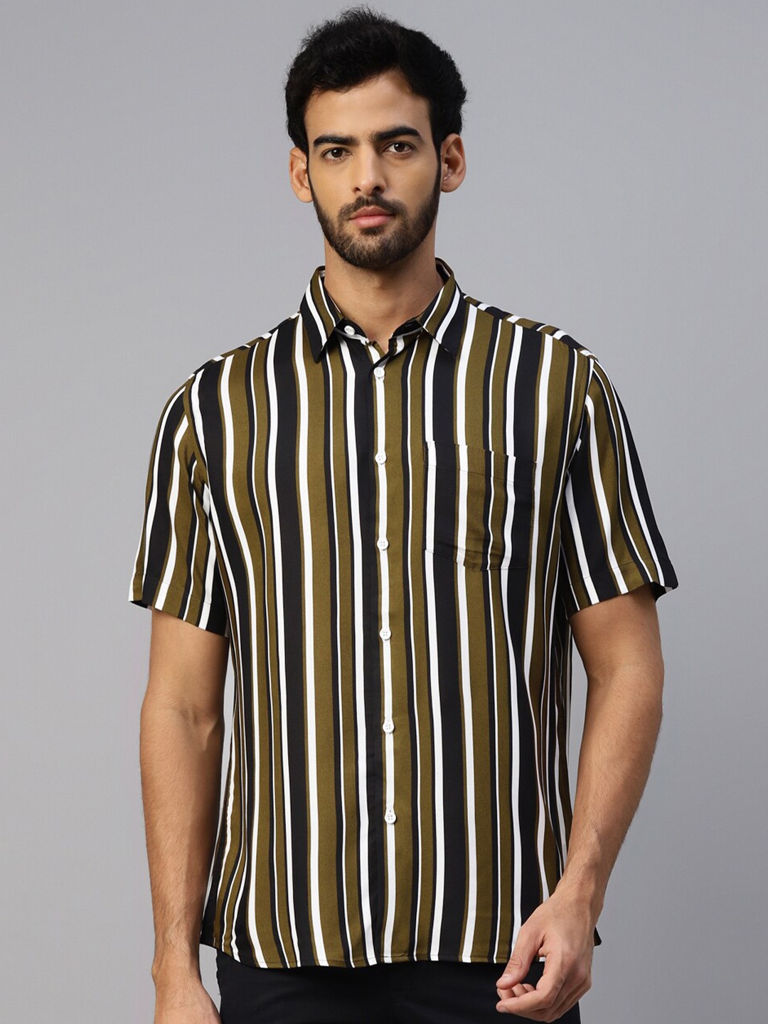 

DON VINO Comfort Slim Fit Vertical Striped Cotton Casual Shirt, White