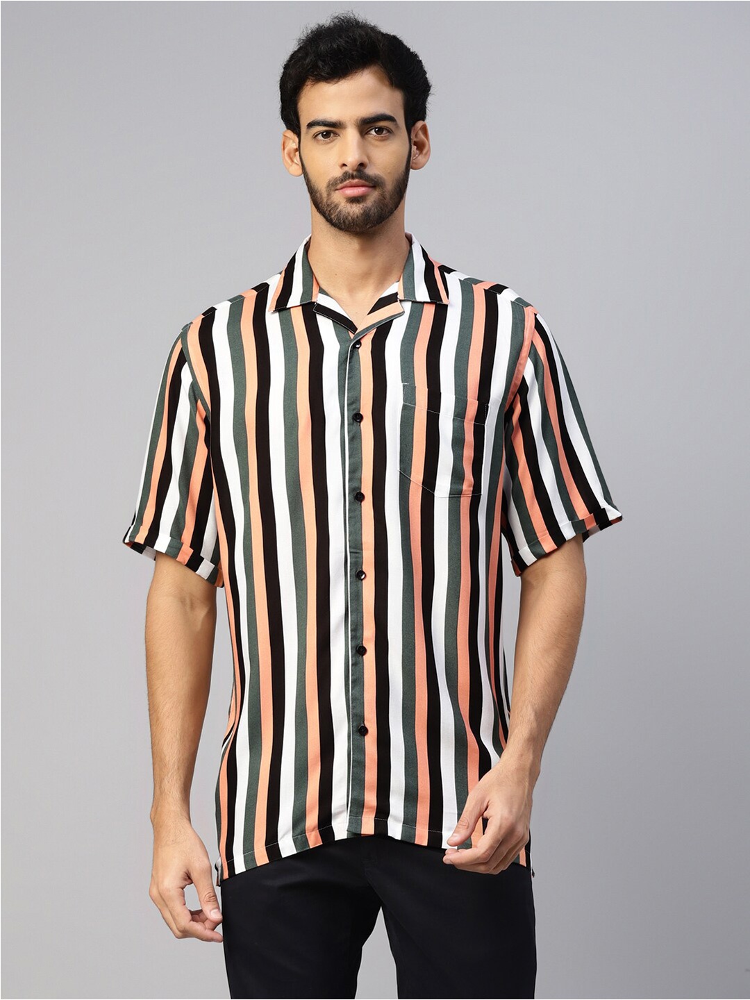 

DON VINO Comfort Slim Fit Vertical Striped Cotton Casual Shirt, White
