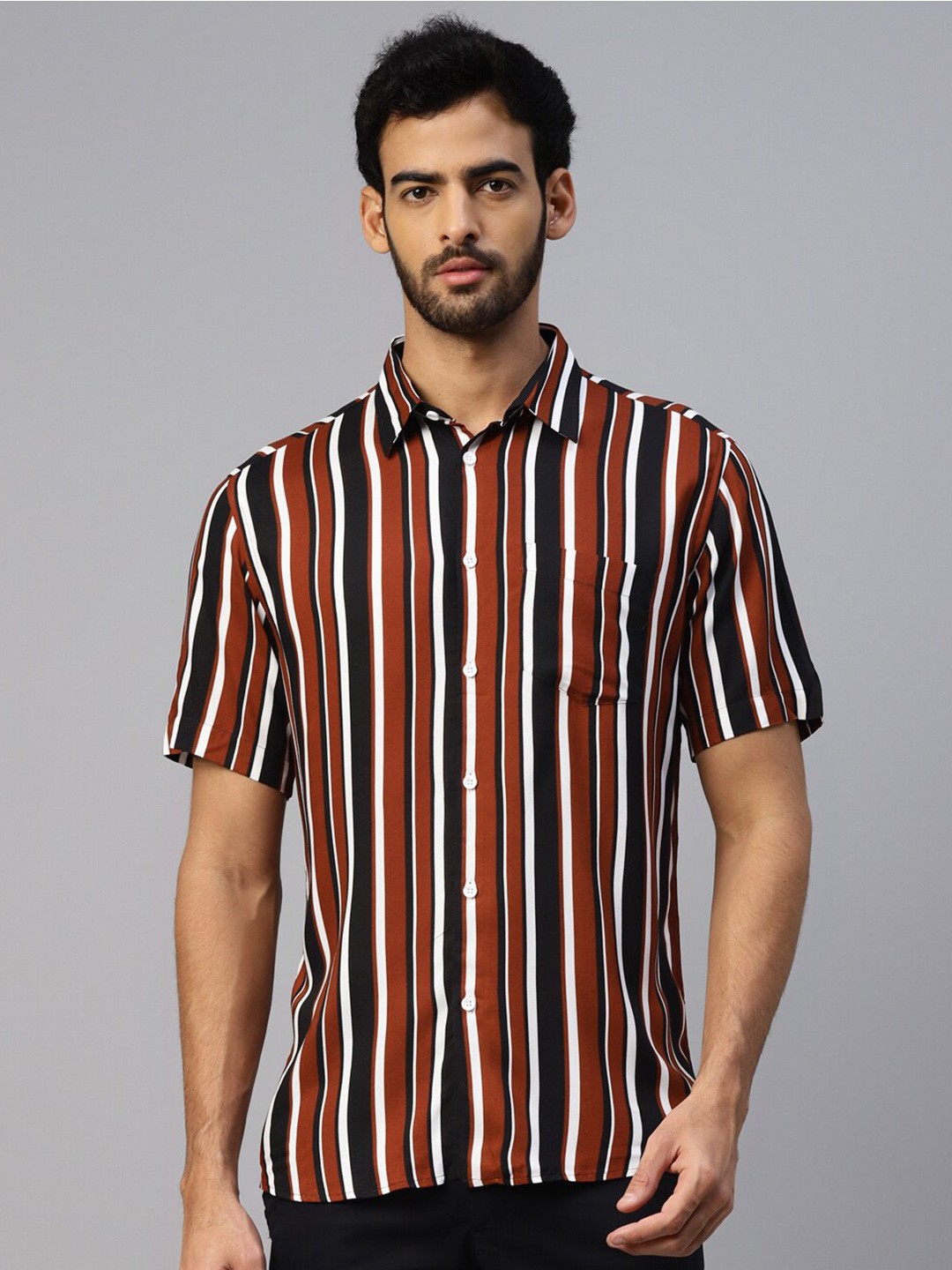 

DON VINO Comfort Slim Fit Vertical Striped Cotton Casual Shirt, Maroon