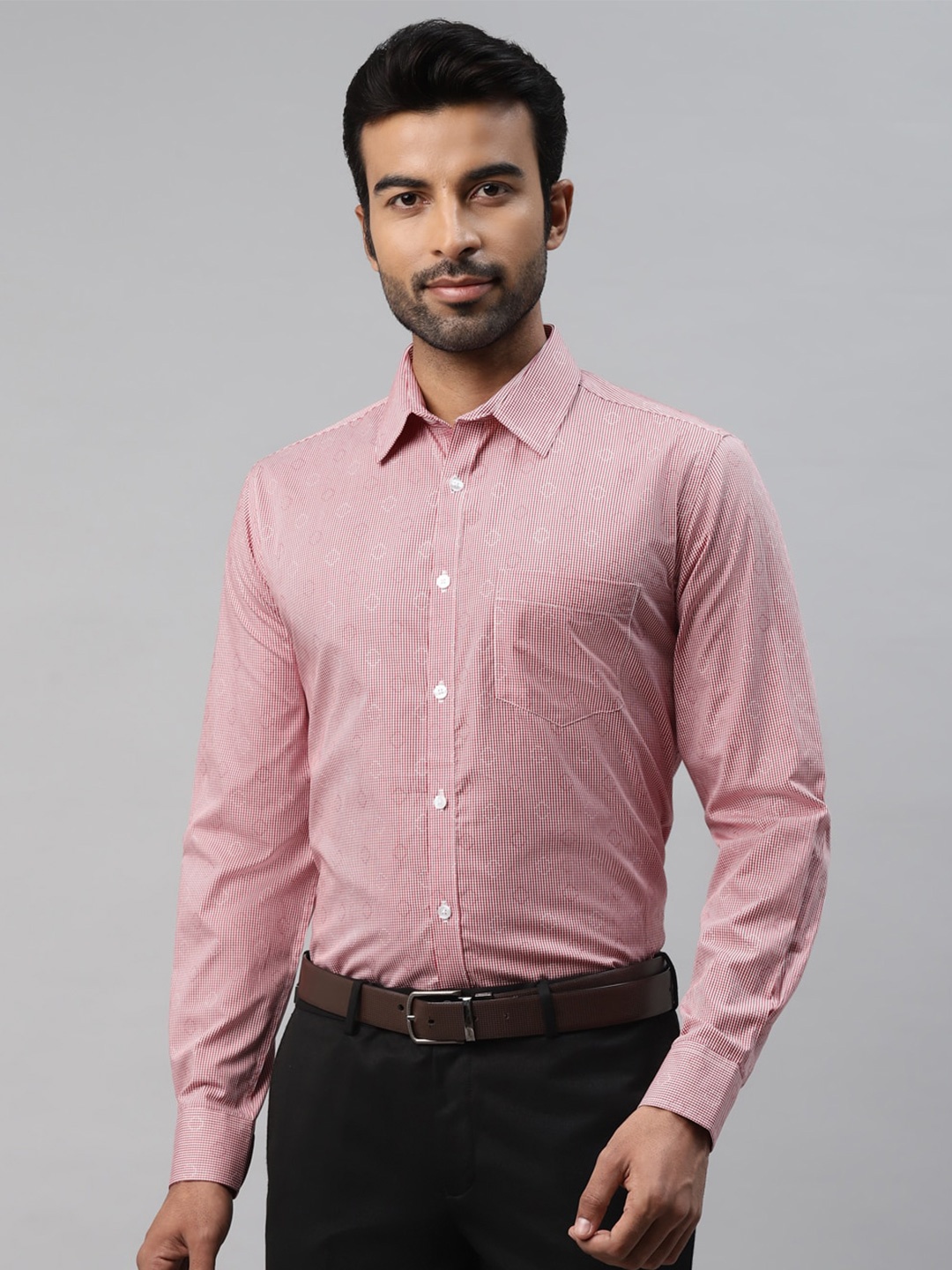 

DON VINO Comfort Slim Fit Micro Checks Spread Collar Long Sleeve Cotton Formal Shirt, Red