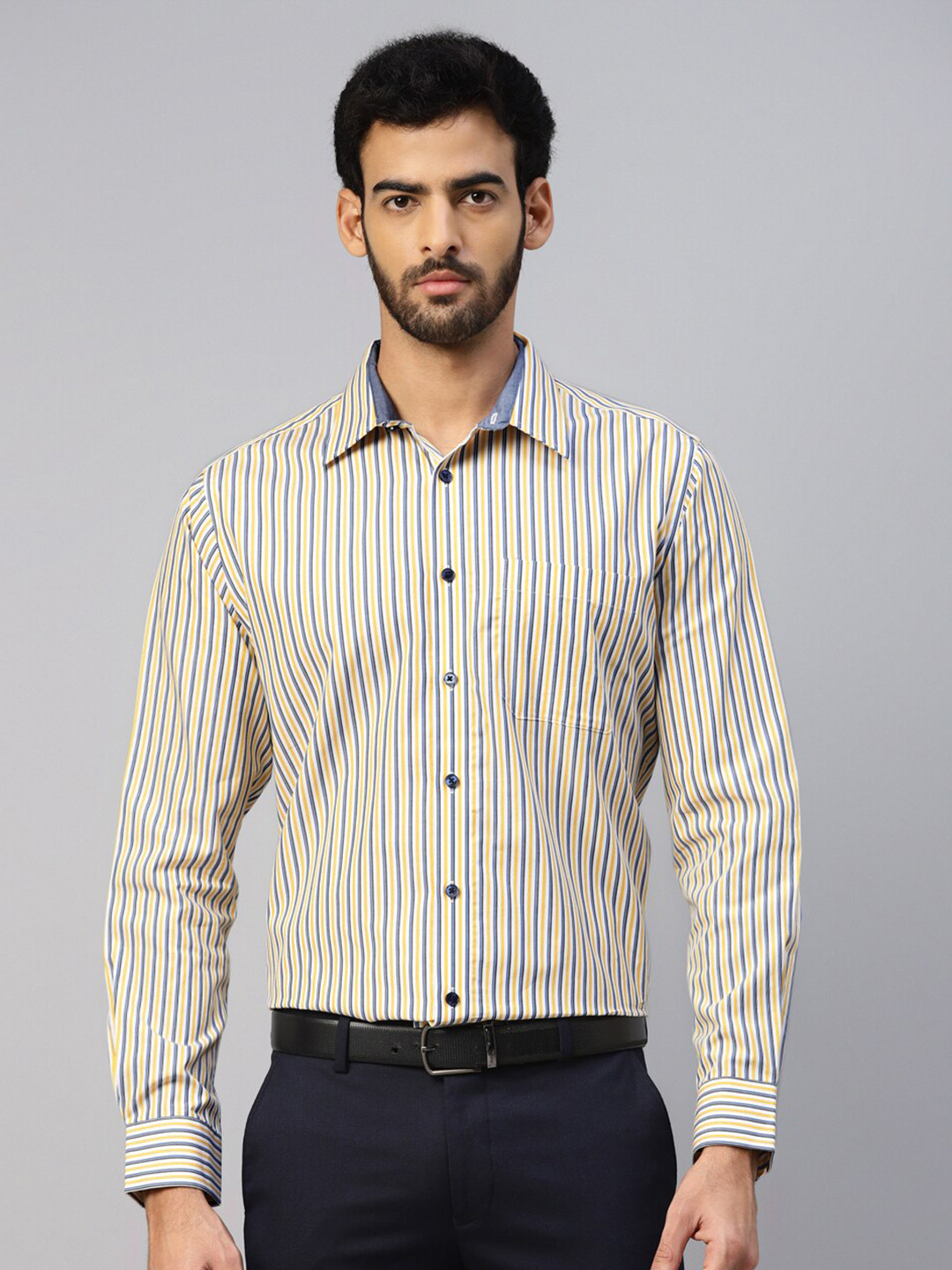 

DON VINO Comfort Slim Fit Striped Cutaway Collar Long Sleeve Cotton Formal Shirt, Yellow