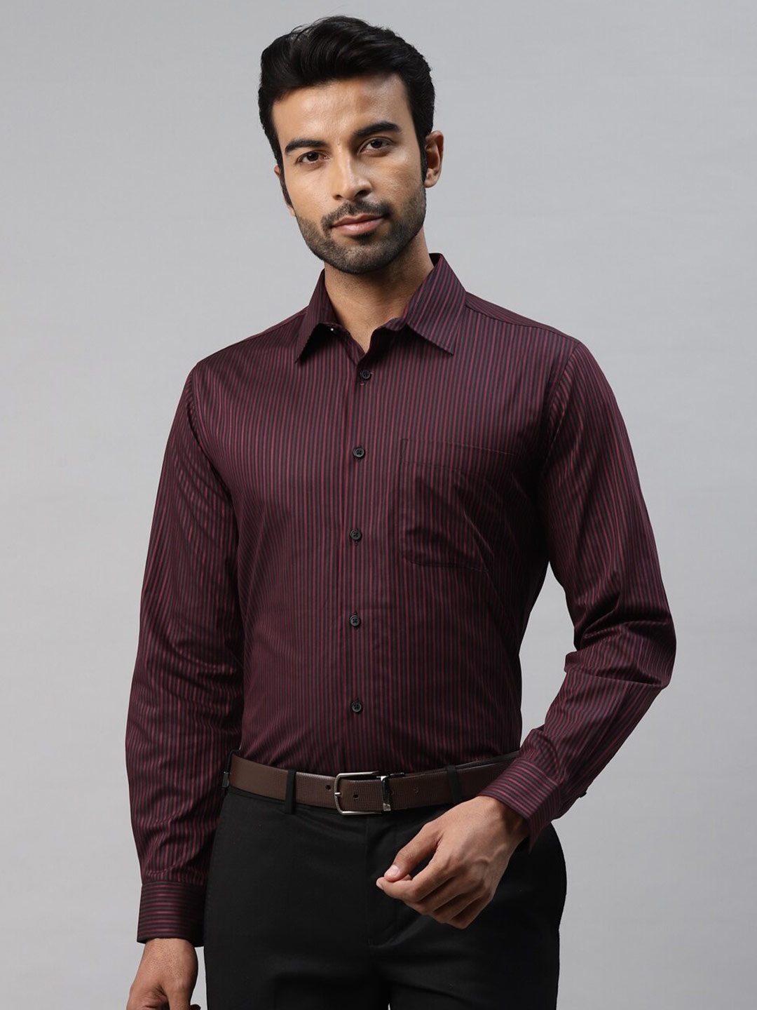 

DON VINO Comfort Slim Fit Striped Cotton Formal Shirt, Purple