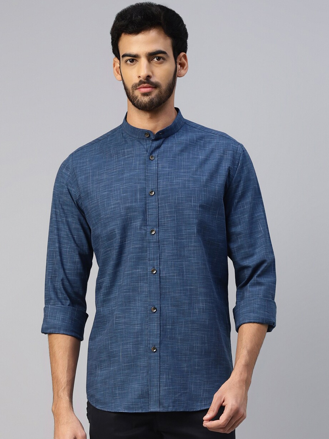 

DON VINO Mandarin Collar Cotton Casual Shirt, Blue