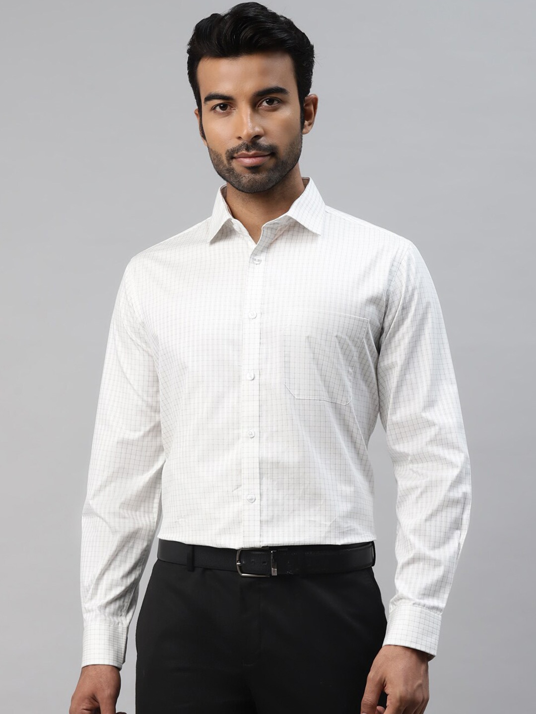 

DON VINO Comfort Slim Fit Checked Cotton Formal Shirt, White