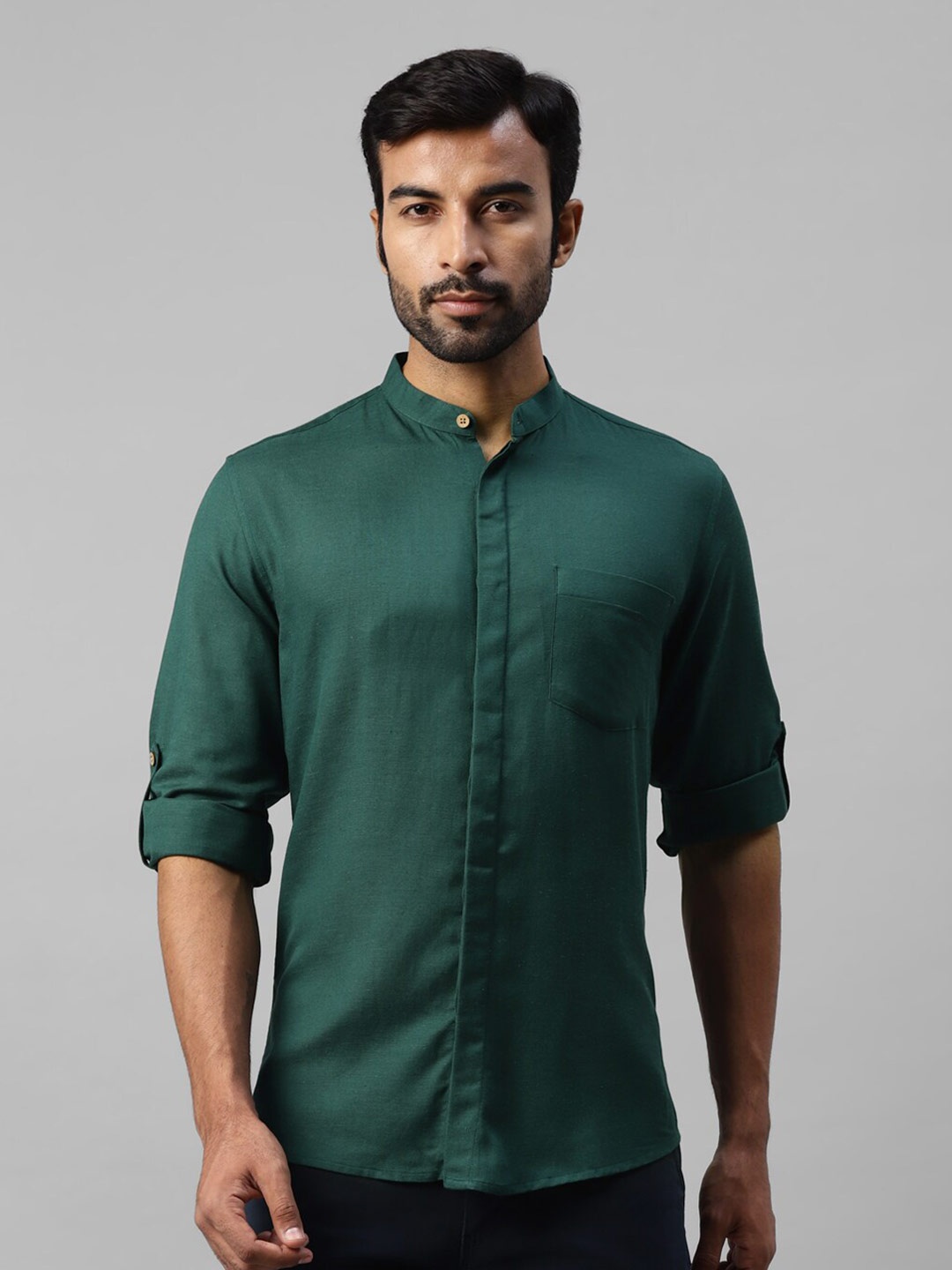 

DON VINO Comfort Slim Fit Mandarin Collar Cotton Casual Shirt, Green