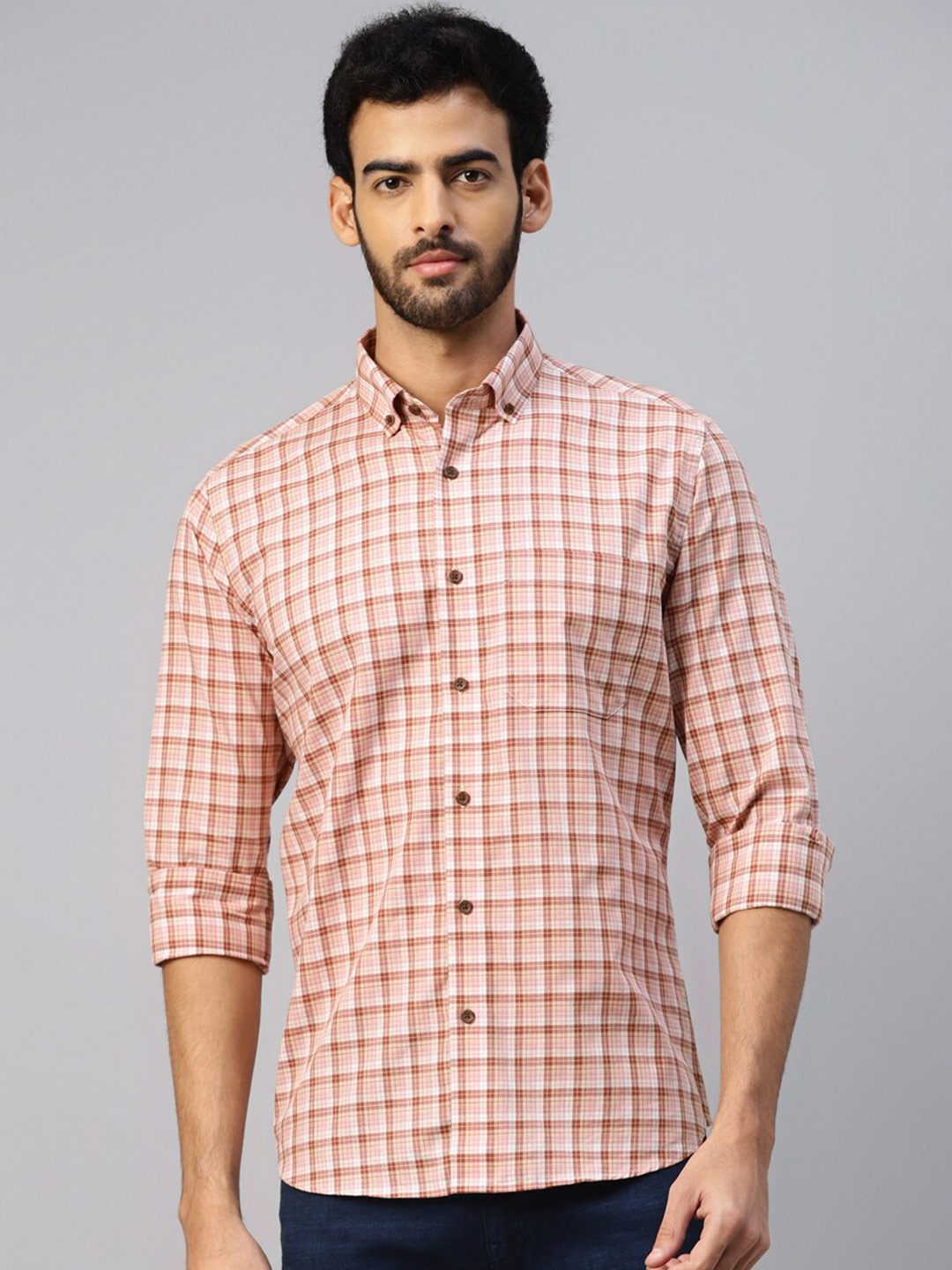

DON VINO Comfort Opaque Checked Cotton Casual Shirt, White