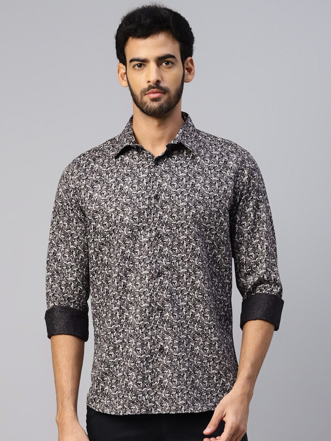 

DON VINO Comfort Slim Fit Floral Printed Cotton Casual Shirt, Grey