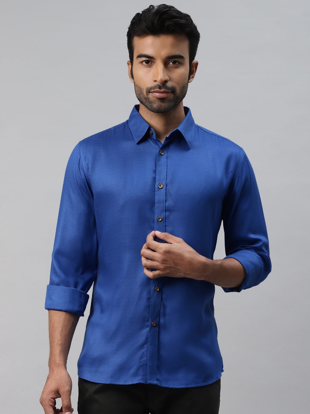 

DON VINO Comfort Slim Fit Spread Collar Cotton Casual Shirt, Blue
