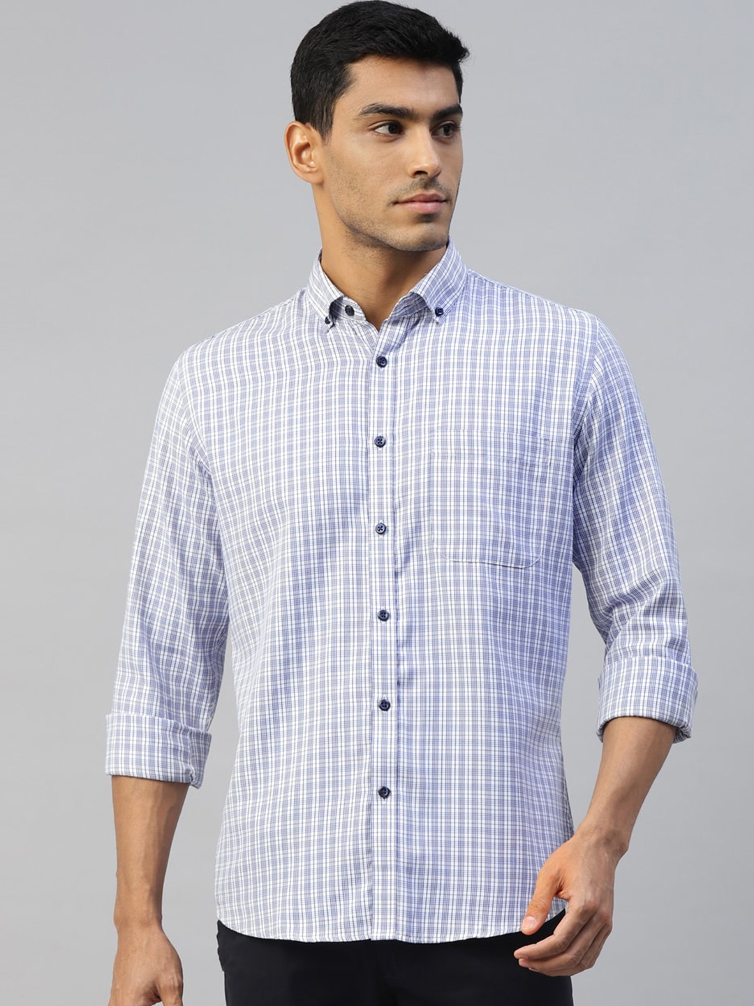 

DON VINO Tartan Checked Comfort Slim Fit Opaque Cotton Casual Shirt, Blue